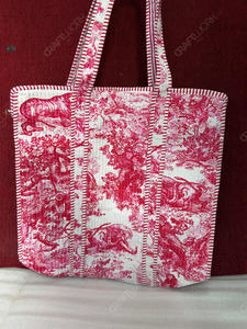 Bolso Tote de Algodón Acolchado con Estampado Toile Rojo Hecho a Mano, Bolso de Compras Textil Vintage con Diseño de Vida Silvestre, Bolso Grande para Llevar al Hombro, OEM - Product Image 1