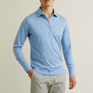 Top selling comfortable reasonable price <b>Men</b> <b>Long</b> <b>sleeve</b> <b>polo</b> t <b>shirt</b> Slim Fit Solid Color Soft Stretch Breathable Lightweight - Product Image 3
