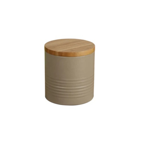Modern Iron Metal Kitchen Storage <b>Canister</b> With Sustainably Sourced Bamboo Lid Food Grade Round Powder Coated Jar For <b>Tea</b> Coffee - Product Image 1