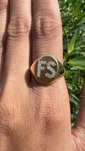Two <b>Initial</b> Lab Grown Diamond Signet <b>Rings</b> Wholesale 14K 18K Solid Gold Personalized Statement Oval Pinky Band For Everyday Wear - Product Image 3