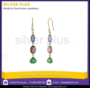 14K Gold Plated Tanzanite Tourmaline Emerald Triple Drop Dangle Earrings Minimalist Style Natural Gemstones for Women Wedding - Product Image 5