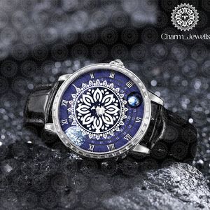 Reloj Mecánico de Lujo Charm_Jewells, Caja de Acero Inoxidable, Correa de Cuero, Fase Lunar, Esfera de Cristal de Zafiro, 40 mm, Analógico, Unisex - Product Image 1