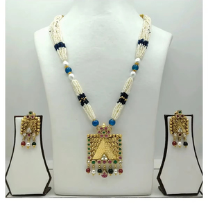 Traditional Pearl <b>Beaded</b> Necklace <b>Set</b> with Gold Pendant and Matching Earrings Ethnic Jewelry <b>Set</b> for Women Wedding Wear - Product Image 1