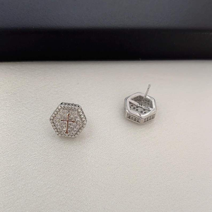 Luxury Moissanite Hexagon Cross Stud <b>Earrings</b> Sparkling 925 <b>Silver</b> Religious Jewelry Elegant Faith Gift For Women <b>Men</b> Style - Product Image 2