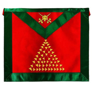 Parche Rectangular Bordado Personalizado en Tela Roja y Verde con Símbolo Dorado y Patrón Triangular - Product Image 1