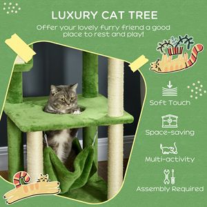 Accogliente albero di gatto al coperto verde con amaca torre comodi mobili per gatti con graffio - Product Image 5