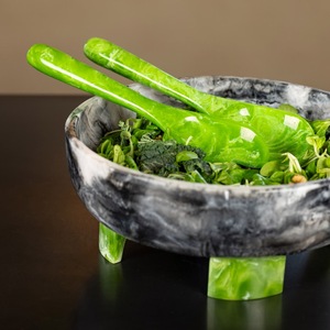 Resin <b>Green</b> <b>Black</b> Marble Effect Heat Resistant Uncoated Serving Bowl Dinnerware for Party & Wedding Table Decor Fruit Salad Bowl - Product Image 4