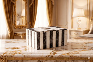 Premium Black & White Checkered Resin Storage <b>Box</b> with Striped Base Decorative Tabletop Organizer with Lid - Product Image 4