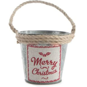 Seau de Noël moderne de couleur argentée, luxueux, pour la décoration de la maison, avec poignées en corde, en métal galvanisé, vierge pour sublimation - Product Image 1