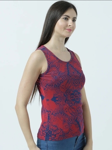 Débardeur rouge imprimé pour femme, col rond, sans manches, décontracté, en polyester tricoté respirant, idéal pour l'été - Product Image 5