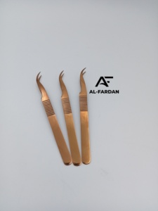 Rose Gold Plasma Color Strong Curved Shape Eyelash Extension Tweezers Dumont Print Stainless Steel <b>Lash</b> Tweezer with Card Boxes - Product Image 3