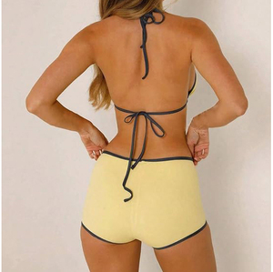 Simple Solid Color Bikini Set Padded Narrow Straps High Cut Bottom Plus Size Available - Product Image 2