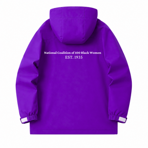 Veste coupe-vent et imperméable personnalisée NCNW Council, violette et blanche, en polyester, manches longues, fermeture éclair sur le devant, logo brodé - Product Image 4
