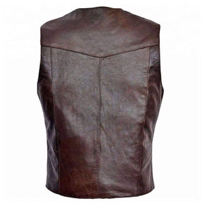 <b>Men</b> Genuine <b>Leather</b> <b>Vest</b> V Neck Single Breasted Zipper Front Solid Color Biker Style Windproof Winter Outerwear Regular Fit - Product Image 4