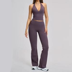 Conjunto deportivo de 2 piezas para mujer, chaleco deportivo, conjunto de 2 piezas, sujetador deportivo corto, leggings deportivos de cintura alta para gimnasio. - Product Image 3