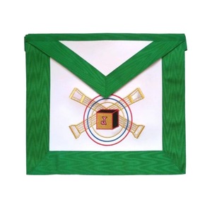 Den Industry 5th Degree Scottish Rite Leather Square <b>Apron</b> <b>White</b> Green Moire Handmade Excellent Craftsmanship for Masonic - Product Image 1