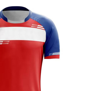 Camiseta Deportiva de Manga Corta para Hombre, con Bloques de Color Rojo, Azul y Blanco, Estampado por Sublimación, Corte Regular, Cuello Redondo, Tejido de Poliéster - Product Image 5