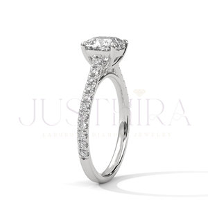 14K Solid Rose Gold Ring With Side Diamond Design Band Luxury Wedding Ring With Moissanite Diamond In <b>Cushion</b> Solitaire Diamond - Product Image 4