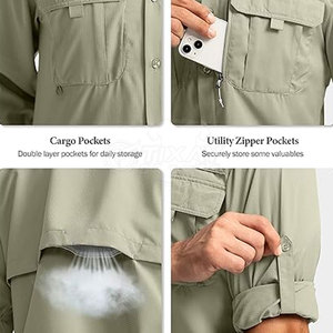 Chemise de travail unisexe haute visibilité, grande taille, manches longues, olive kaki, coton respirant avec poches poitrine - Product Image 5