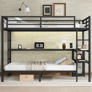 Letto a Castello Nero FULL Over Twin con LED e USB, Funzionalità di Posizionamento Multiplo, Scrivania e Scaffali per Bambini - Product Image 4