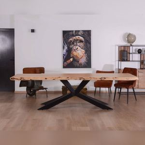 Mesa de comedor grande Vandana Ivory Detail con una cubierta de acacia maciza de 280 cm y patas de metal 3D - Product Image 1