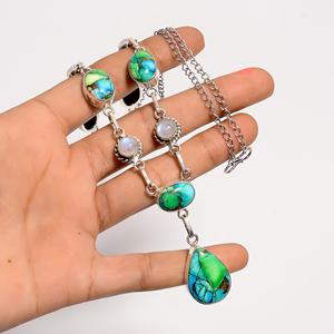 Turquoise Rainbow Moonstone <b>Necklace</b> Sterling Silver Statement Jewelry Handmade <b>Boho</b> Pendant Gift for Her - Product Image 3