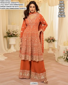 Regal Purple Traditional Party Women's Floor-Length Embroidered Georgette <b>Kurti</b> - Product Image 2