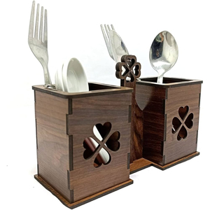 Handcrafted 4-Slot Wooden Cutlery Holder & Silverware <b>Caddy</b> Eco-Friendly Mango Wood Utensil Organizer For <b>Kitchen</b> Countertop - Product Image 3