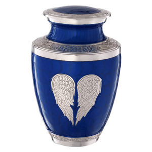 Urne funéraire Ailes d'Ange Bleues pour cendres humaines adultes |   Urne funéraire en métal, capacité de 220 pouces cubes, écologique, personnalisable - Product Image 1
