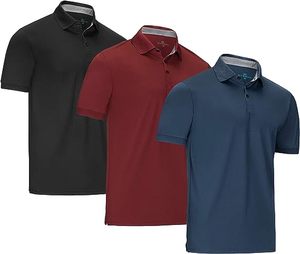 Camisetas Polo de Manga Corta para Hombre, Tallas Grandes, Color Sólido, Tejido de Poliéster, Estilo Casual en Negro, Rojo y Azul Marino - Product Image 2