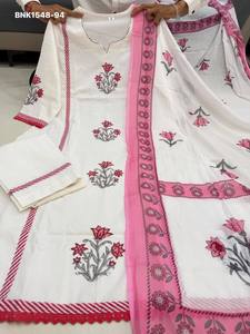 Best Quality Jaipuri Taj Cotton with Hand-<b>Block</b> <b>Print</b> & Handwork Butta Ghera Kurta-Plazzo-Dupatta Set Supplier from India - Product Image 5