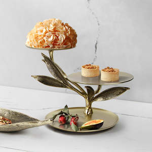 Handmade Metal Gold Leaf <b>3</b> <b>Tier</b> <b>Cake</b> <b>Stand</b> Hotel Serving Accessories - Product Image 2