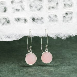 Pink Opal Drop <b>Earrings</b> 925 Sterling <b>Silver</b> Long Circle Minimalist Modern Wedding Party Jewelry Export India - Product Image 1
