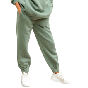 Ensemble de survêtement décontracté 2 pièces pour femme, couleur unie, à capuche, coupe ample, en polaire, toutes saisons, vert, avec poches - Product Image 3