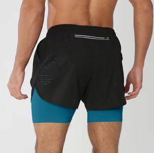 Shorts décontractés pour hommes avec doublure intérieure, taille élastique, séchage rapide, poches, couleur unie, tissu en toile, longueur mi-cuisse - Product Image 5