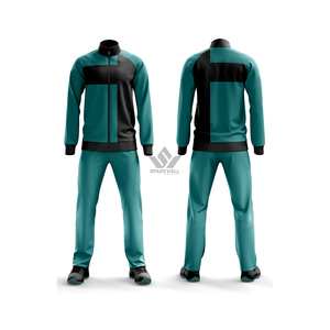 Conjunto Deportivo para Hombre en Color Verde Azulado y Negro, Chaqueta con Cierre Completo y Cuello Alto, Pantalones Deportivos, Ropa Deportiva Informal para Otoño - Product Image 1