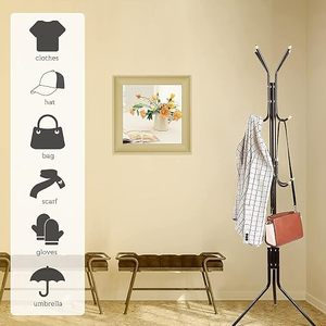Minimalist <b>Standing</b> Metal <b>Coat</b> Rack <b>With</b> Hat And Jacket Hooks For Living Room <b>Storage</b> Holders - Product Image 2