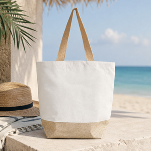 Sac fourre-tout de plage en toile naturelle et jute laminée 45x37x18cm, logo personnalisé, pour centres de villégiature, shopping, vente en gros, OEM, fabricant de marques privées - Product Image 5