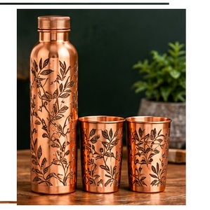 Artisan Copper Water Bottle Set with <b>2</b> <b>Cups</b> Traditional Chinese Pattern <b>Flask</b> with Lid Portable - Product Image 6