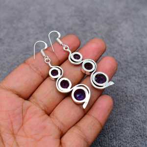 Nikhil Gems Amethyst Gemstone Drop <b>Earrings</b> Handmade Platinum Plated 925 Sterling Silver Peace Shape Trendy Wedding Jewelry - Product Image 4