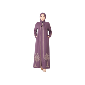 Luxury Elegant Machine Embroidered with Palm Tree Design Abaya Modest Dress Muslim Evening Gown for Women <b>Plus</b> <b>Size</b> for Wedding - Product Image 1