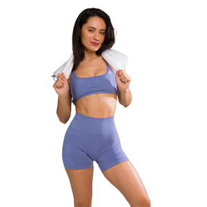 เสื้อชั้นในกีฬาแบบไร้ตะเข็บสำหรับผู้หญิง เปิดหลัง สายรัดปรับได้ เหมาะสำหรับโยคะ ฟิตเนส ออกกำลังกาย ยืดหยุ่น กระชับ น้ำหนักเบา สีบลูบอนเน็ต - Product Image 3