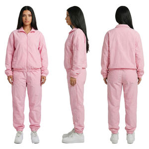Custom Women <b>Pink</b> Zip Up Hoodie Jogger <b>Tracksuit</b> Cotton Fleece Two Piece Casual Streetwear Sportswear Apparel OEM Set - Product Image 6
