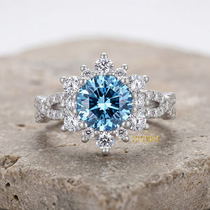 Anillo de Compromiso de Diamantes Azules Cultivados en Laboratorio, Diseño Moderno, Estilo Clúster, Joyería Nupcial para Compromiso, Boda, Aniversario, Fiesta - Product Image 2