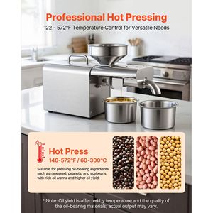 Presse à huile 750W, capacité de 8,27 LBS/H, extracteur d'huile électrique automatique pour usage domestique et commercial, 122F - Product Image 2