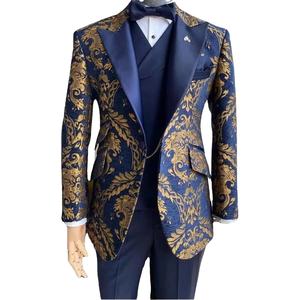 Traje de esmoquin de lujo para hombre, jacquard transpirable, con solapa tipo chal, corte ajustado, dos piezas, formal para bodas y fiestas, con logo frontal, OEM ODM, venta al por mayor - Product Image 1