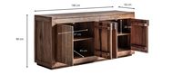 Buffet de luxe moderne en bois massif avec portes à tambours cannelées, pieds en laiton, armoire de rangement durable pour salle à manger, 5 pieds+, pour salon et salle de bain