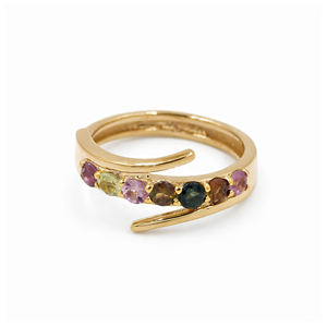 Bague ouverte en argent sterling 925 avec sept pierres multi-tourmalines, symbole d'équilibre, de joie et de protection - Product Image 5