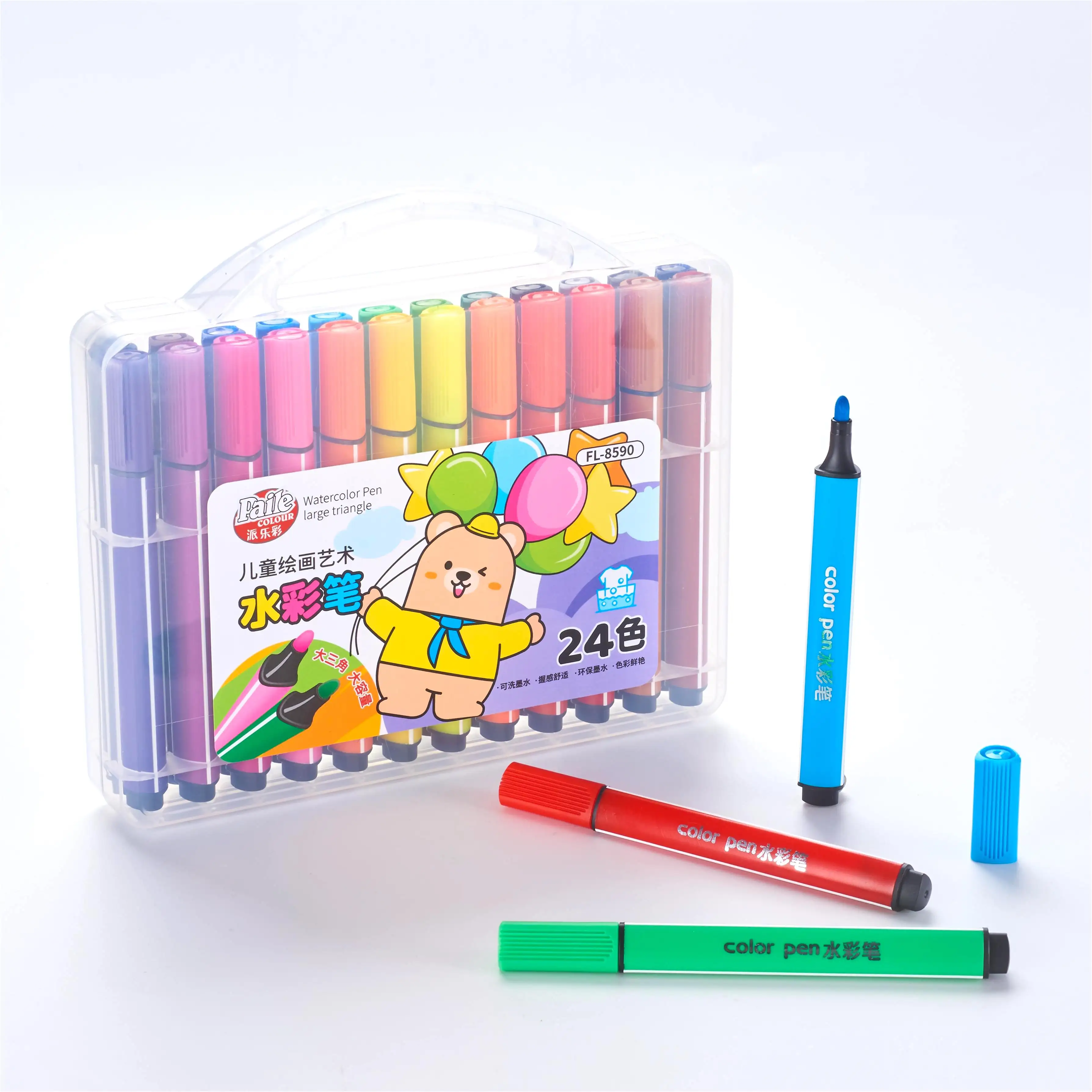 12 Kleuren Wasbare Marker Water Kleur Pen Set Driehoek Vormige Doodle Marker Voor Kinderen Kleuring