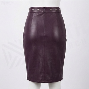 Jupe crayon en cuir PU taille haute pour femme, à lacets, couleur unie, longueur genou, style sexy - Product Image 2
